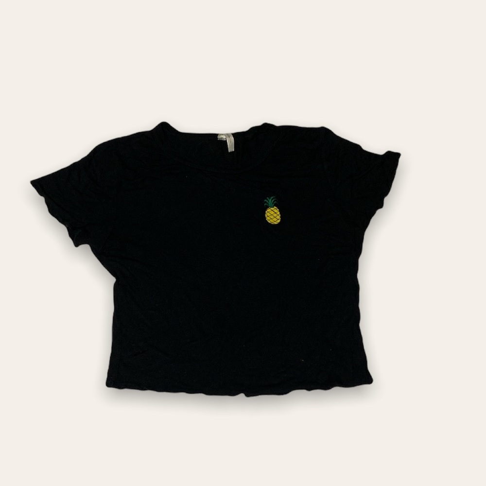 Black crop top with pineapple embroidery